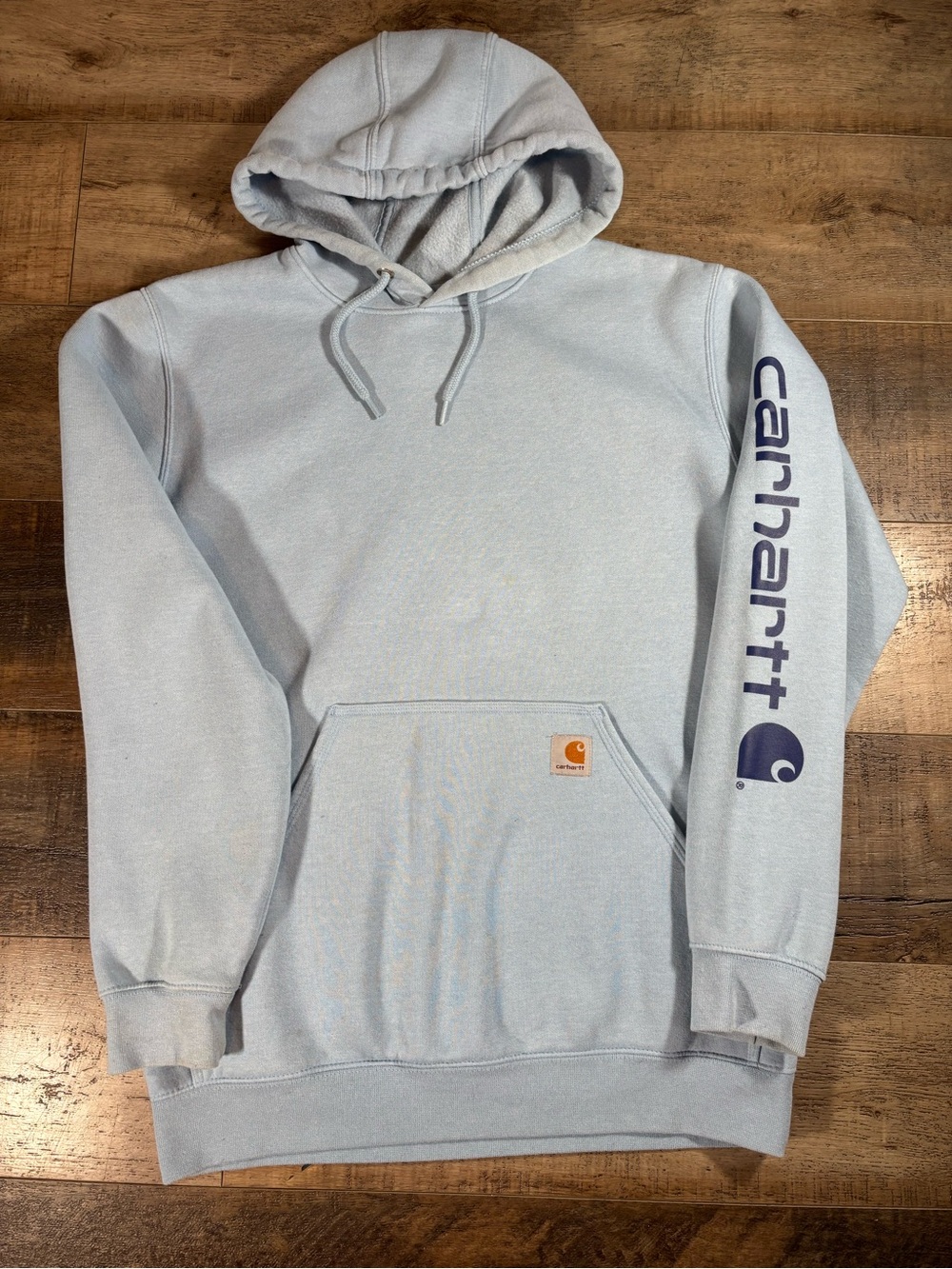 Carhartt Light Blue Pullover Hoodie with Sleeve Logo